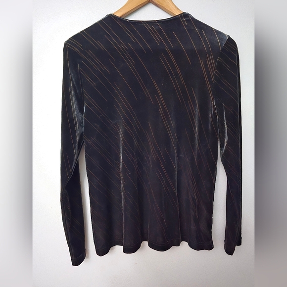 Di Marco Vtg Small Velvet Cowl Neck Shirt Velour Black Gold Stripes Plush - Picture 7 of 11